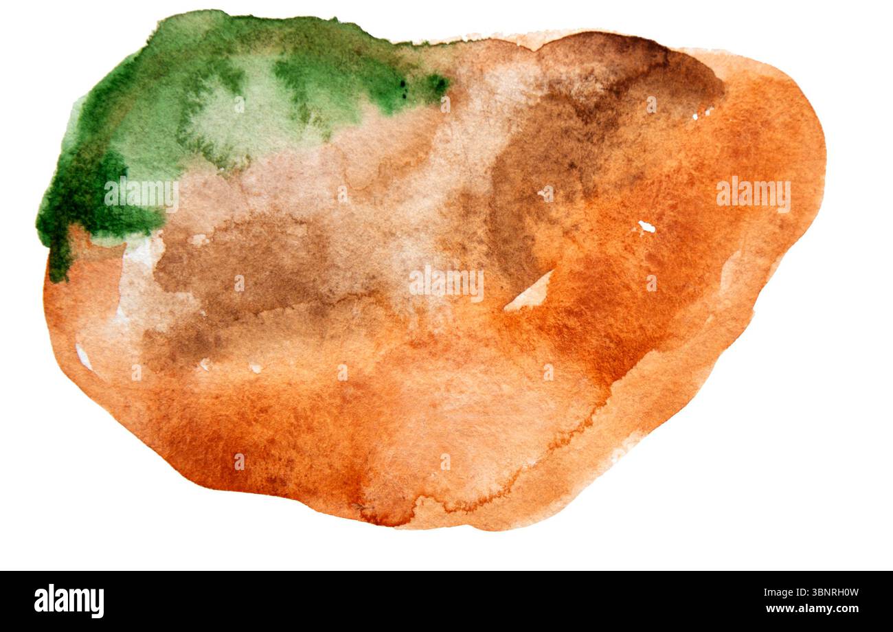 Striscione rotondo marrone con gocce di acquerello disegnato a mano Foto Stock