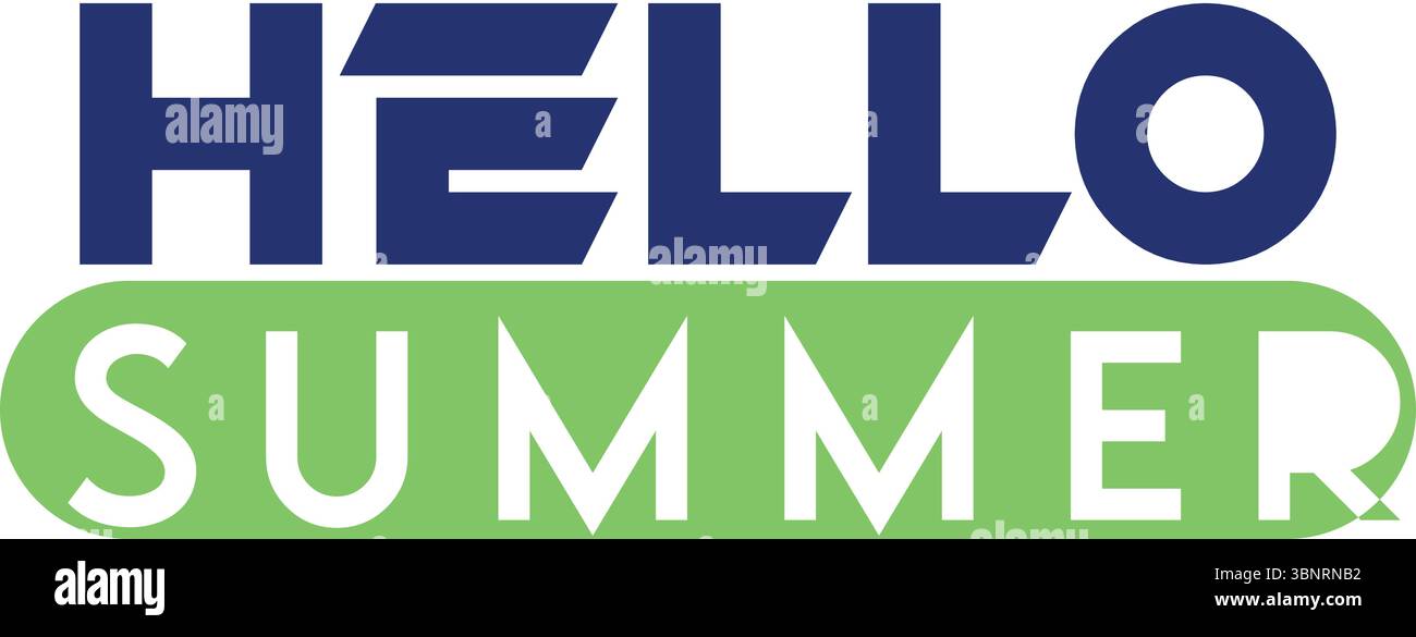 Hello Summer Text Design – vivace tipografia blu e verde per le T-shirt Illustrazione Vettoriale