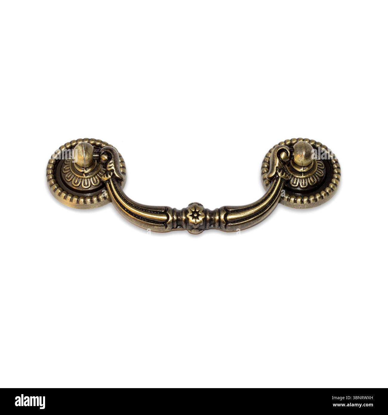 Maniglia della porta in stile retrò isolata sul bianco Foto Stock