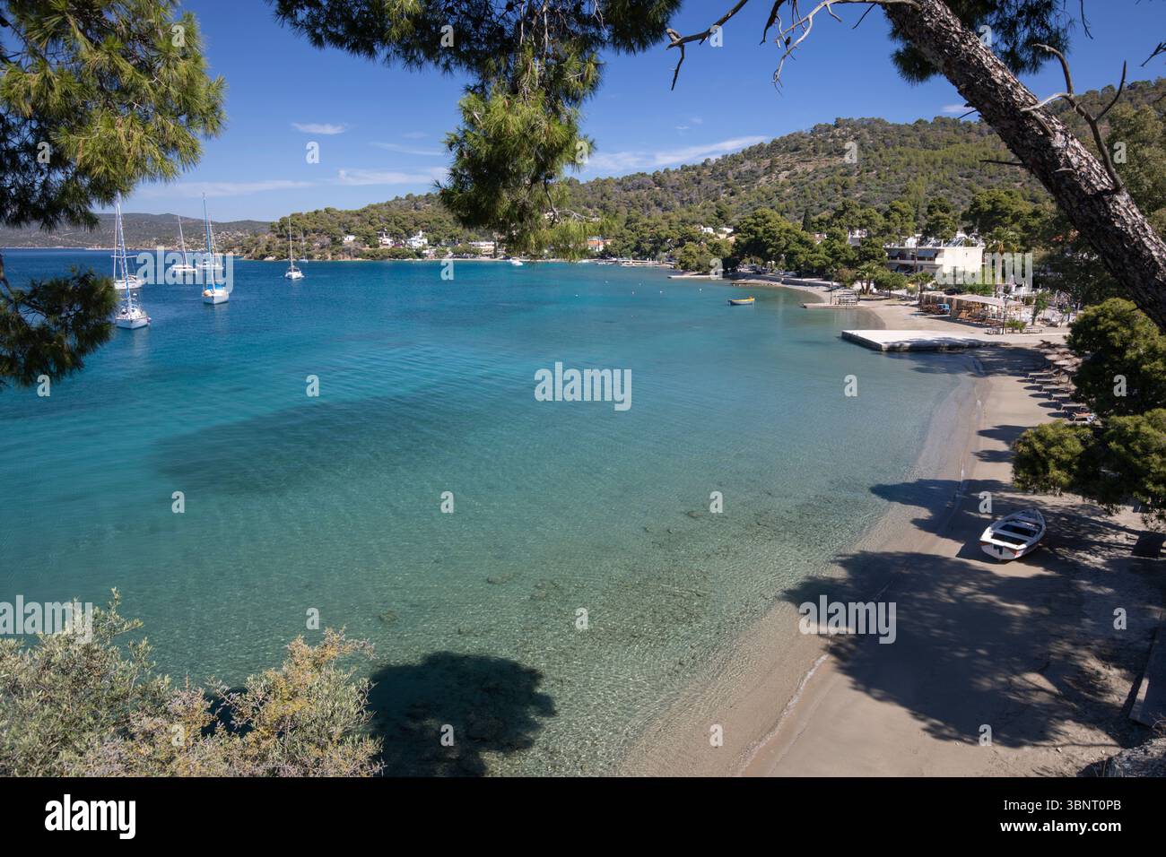 Spiaggia di Neorio, Poros, Golfo Saronico, Isole greche, Grecia, Europa Foto Stock