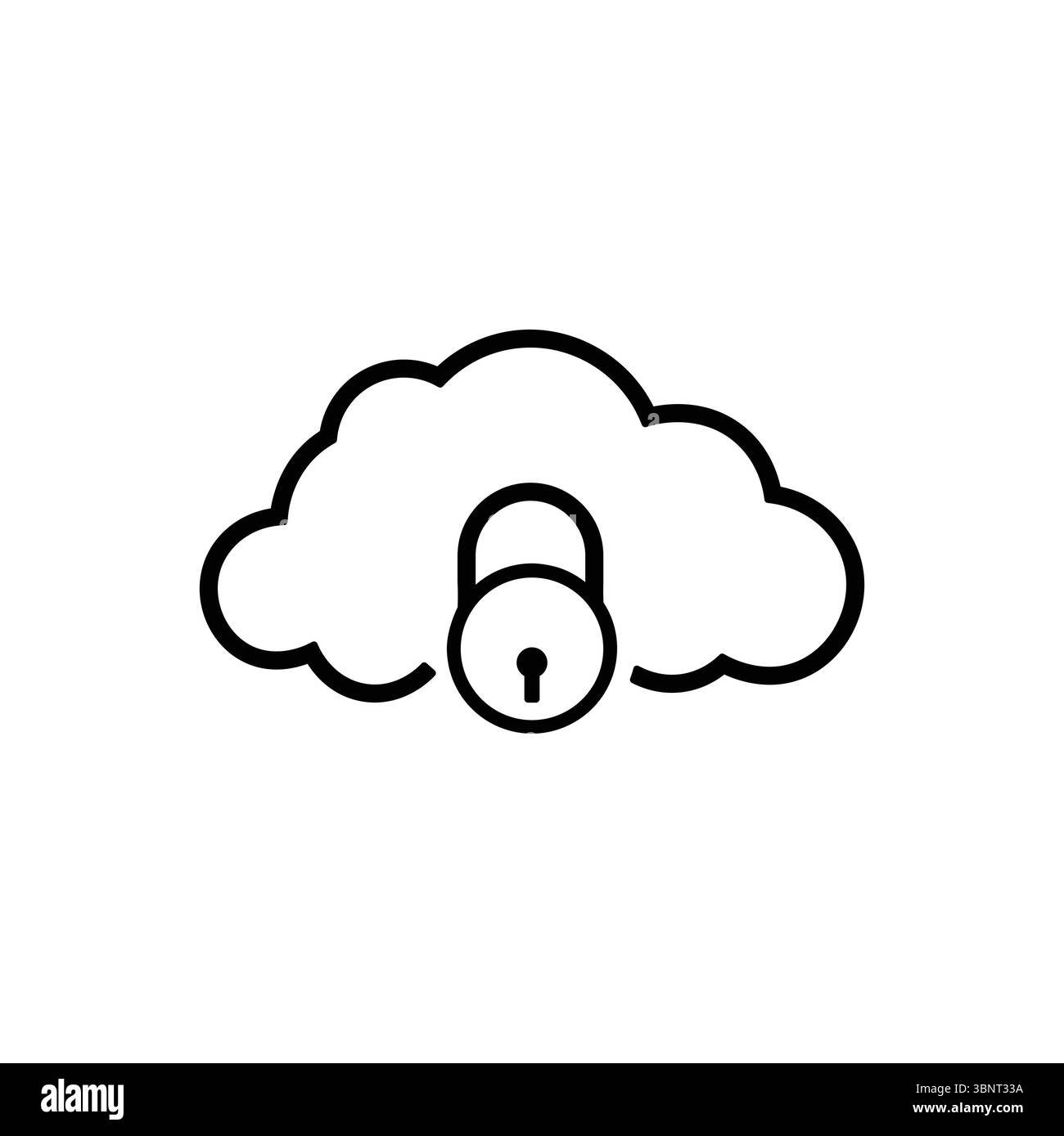 Icona della sicurezza del cloud con un lucchetto, che simboleggia l'archiviazione sicura dei dati e la privacy nel cloud. Illustrazione Vettoriale