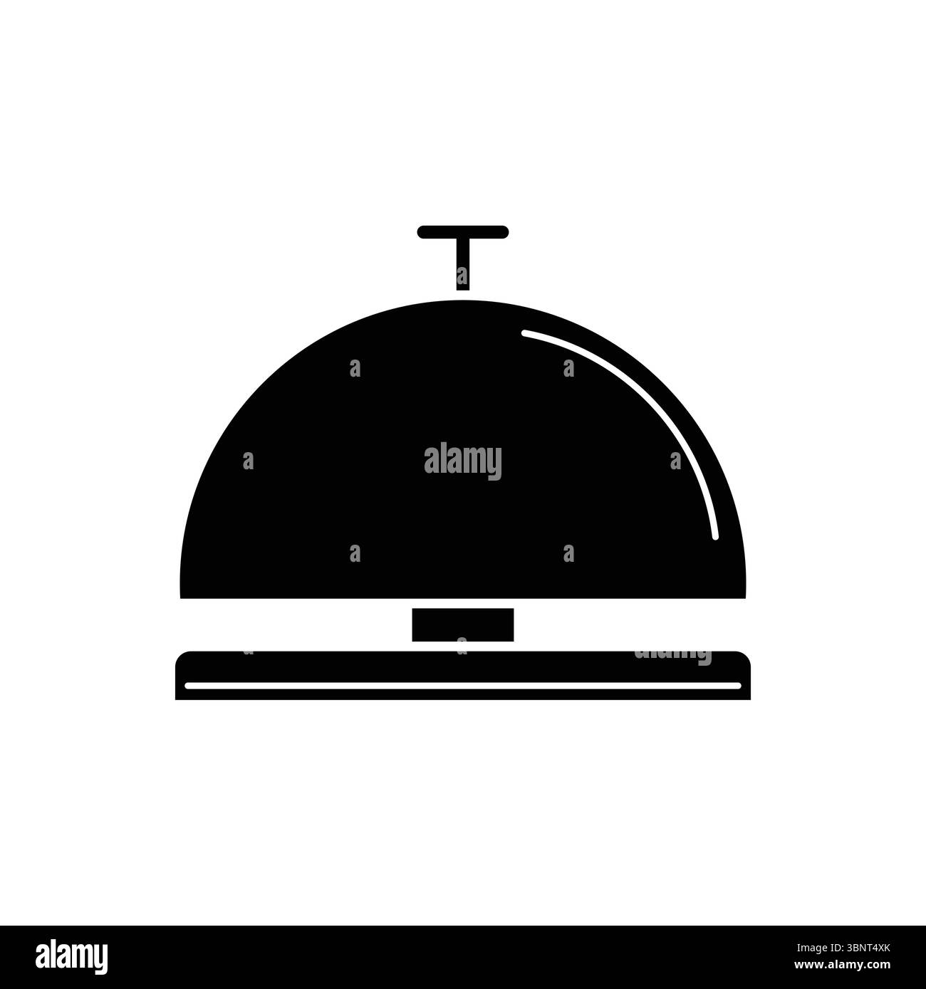 Un'icona vettoriale nera piena di un classico campanello di ricevimento, ideale per l'ospitalità, il servizio clienti o temi di assistenza urgente. Illustrazione Vettoriale