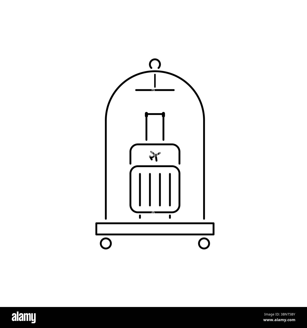 Una chiara illustrazione di un carrello con bagagli, che simboleggia i servizi alberghieri, i viaggi e l'ospitalità. Illustrazione Vettoriale