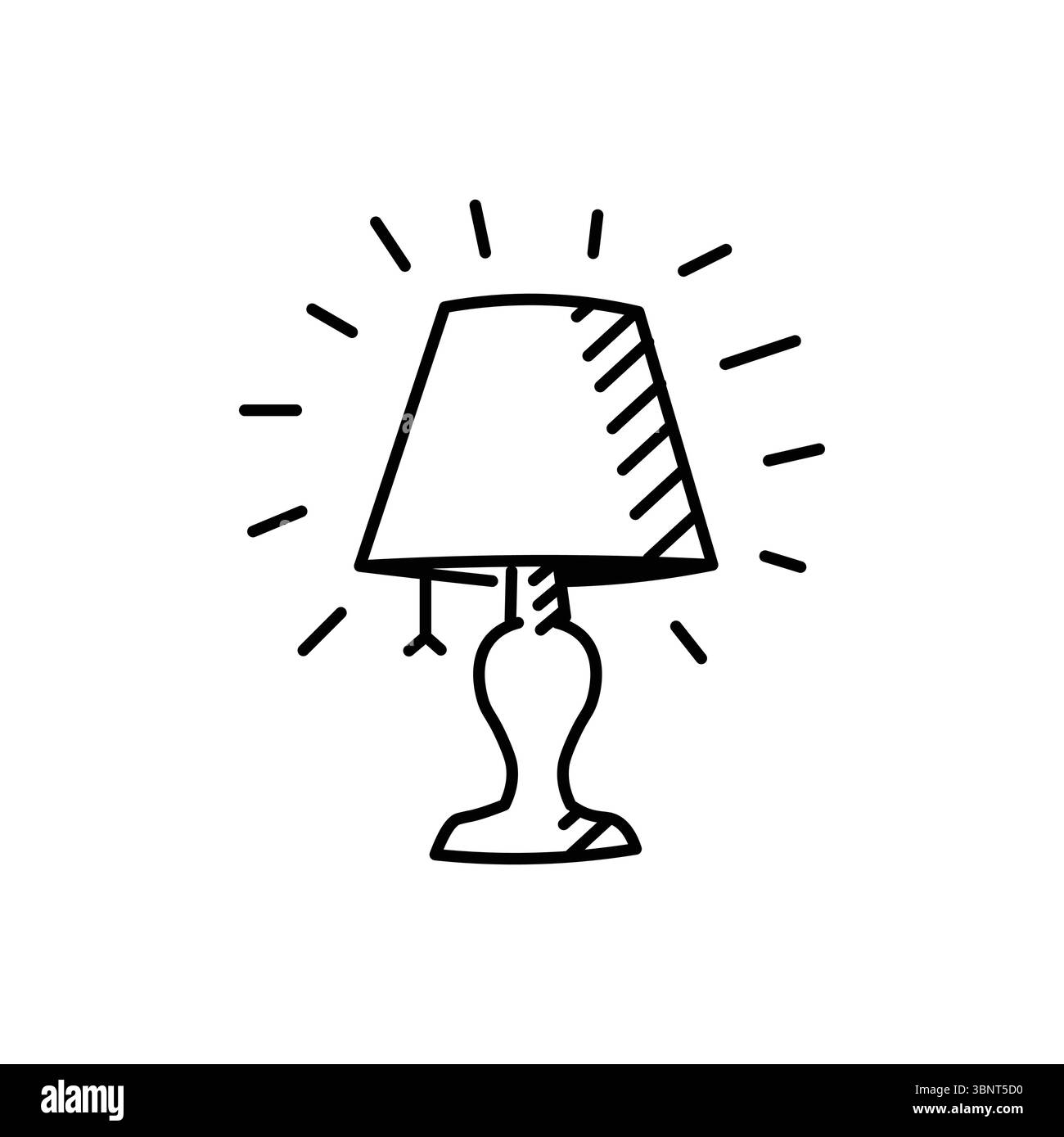 Un'affascinante icona vettoriale disegnata a mano di una lampada da tavolo illuminata che rappresenta idee, comfort o arredamento. Illustrazione Vettoriale