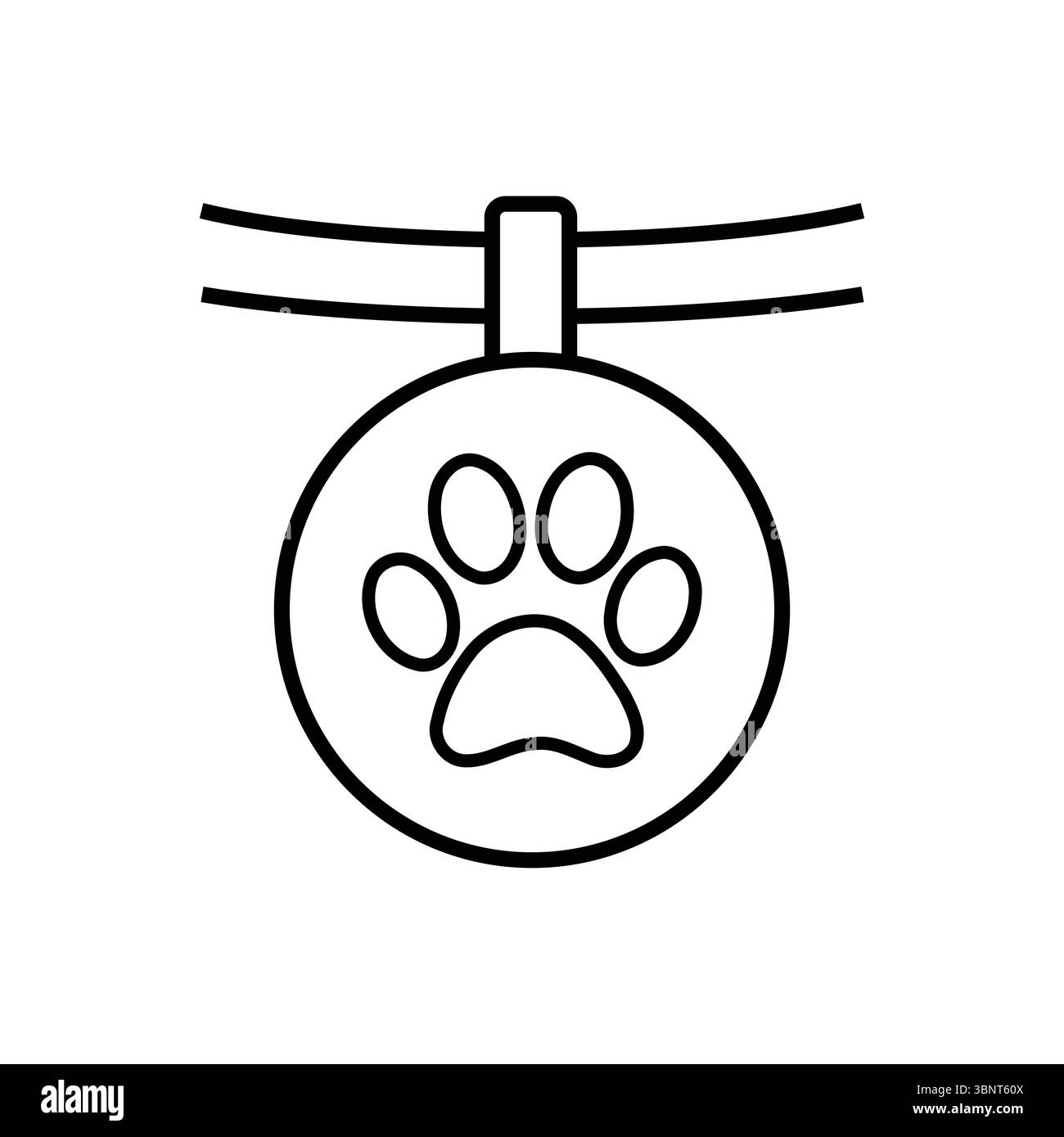 Un'illustrazione in linea pulita di un collare per animali domestici con un'etichetta stampata a zampa, perfetta per progetti relativi ad animali domestici, animali o cura di animali domestici. Illustrazione Vettoriale