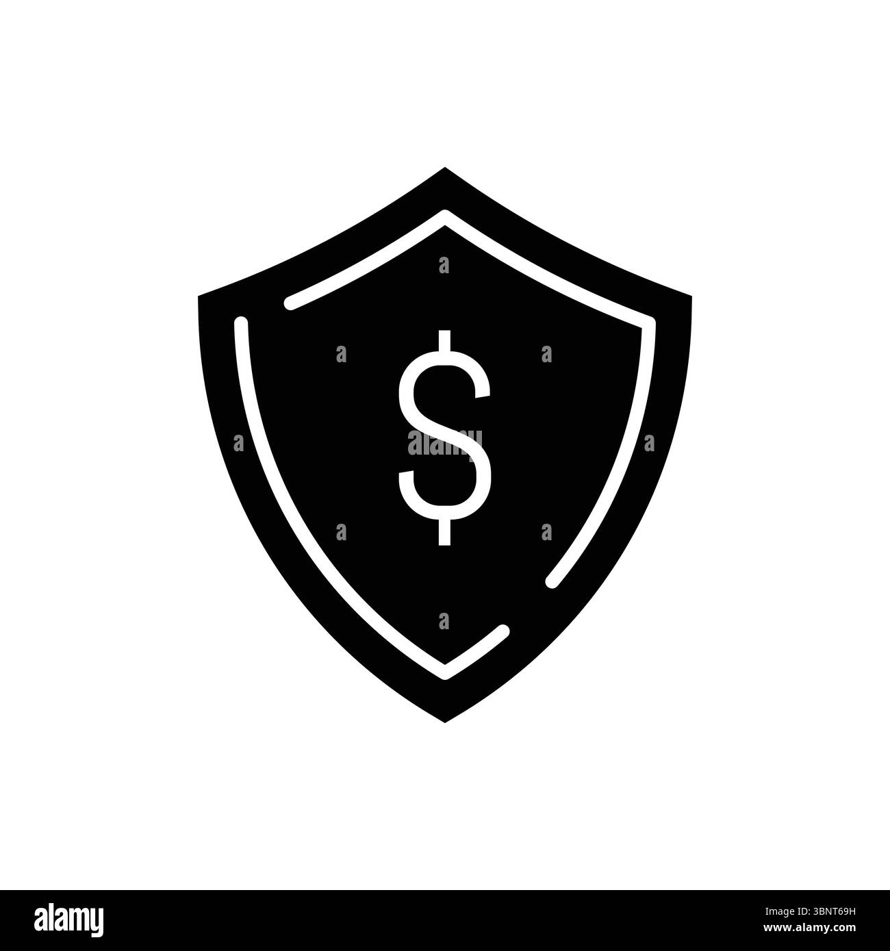 Descrivere l'icona dello scudo finanziario, che rappresenta la protezione del denaro, le transazioni sicure o la sicurezza bancaria. Illustrazione Vettoriale