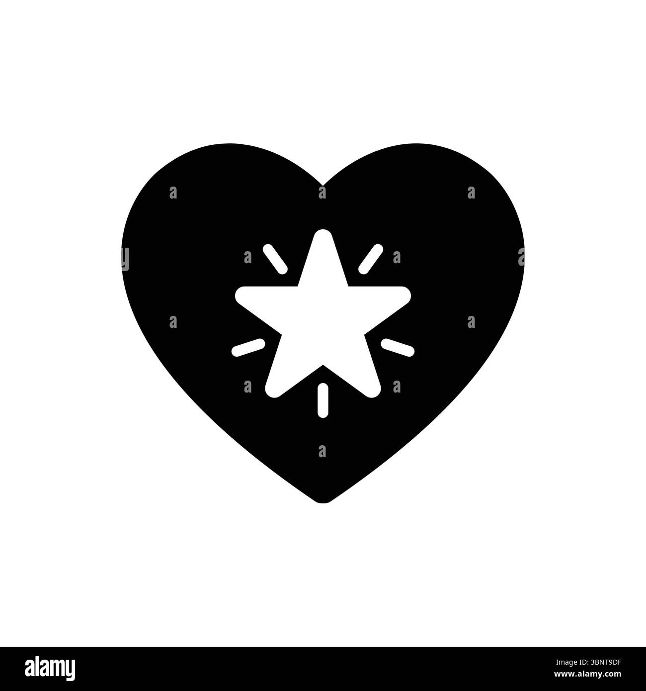 Uno straordinario cuore nero con una stella brillante, che simboleggia l'amore, l'eccellenza, i favoriti o i successi brillanti. Illustrazione Vettoriale