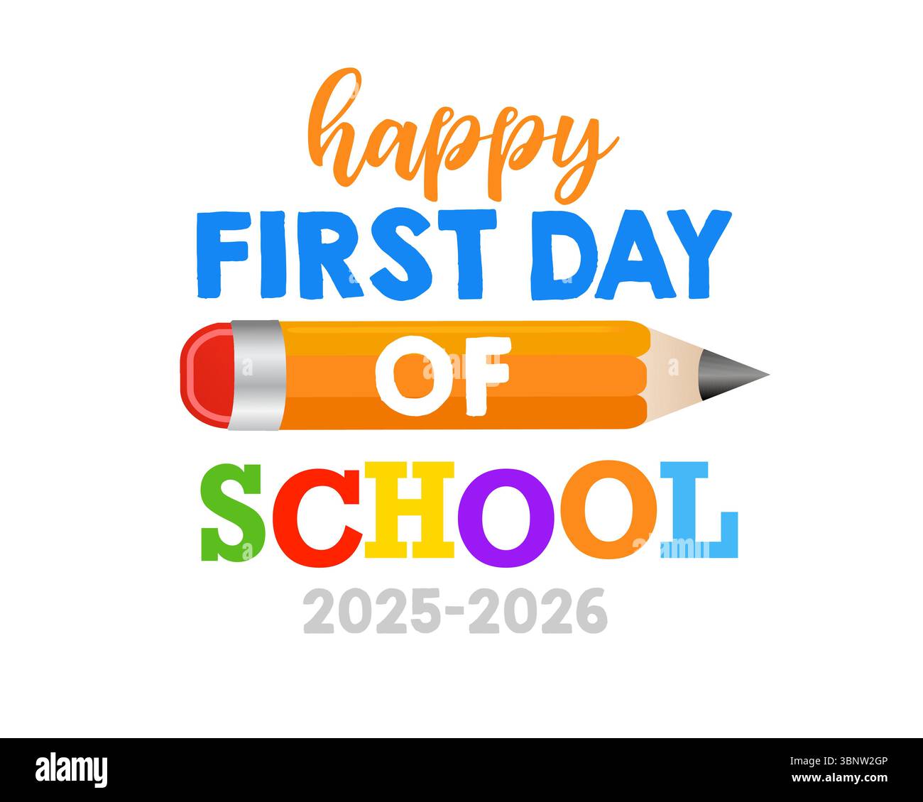 Buon primo giorno di design creativo del logo della scuola. Modello creativo Back to School 2025 per cornice fotografica o stand. Illustrazione vettoriale Illustrazione Vettoriale