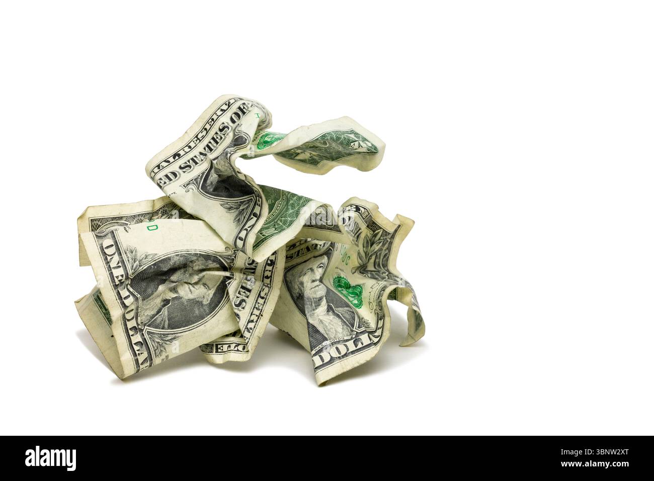 Un mucchio di banconote da un dollaro schiacciate. Foto Stock