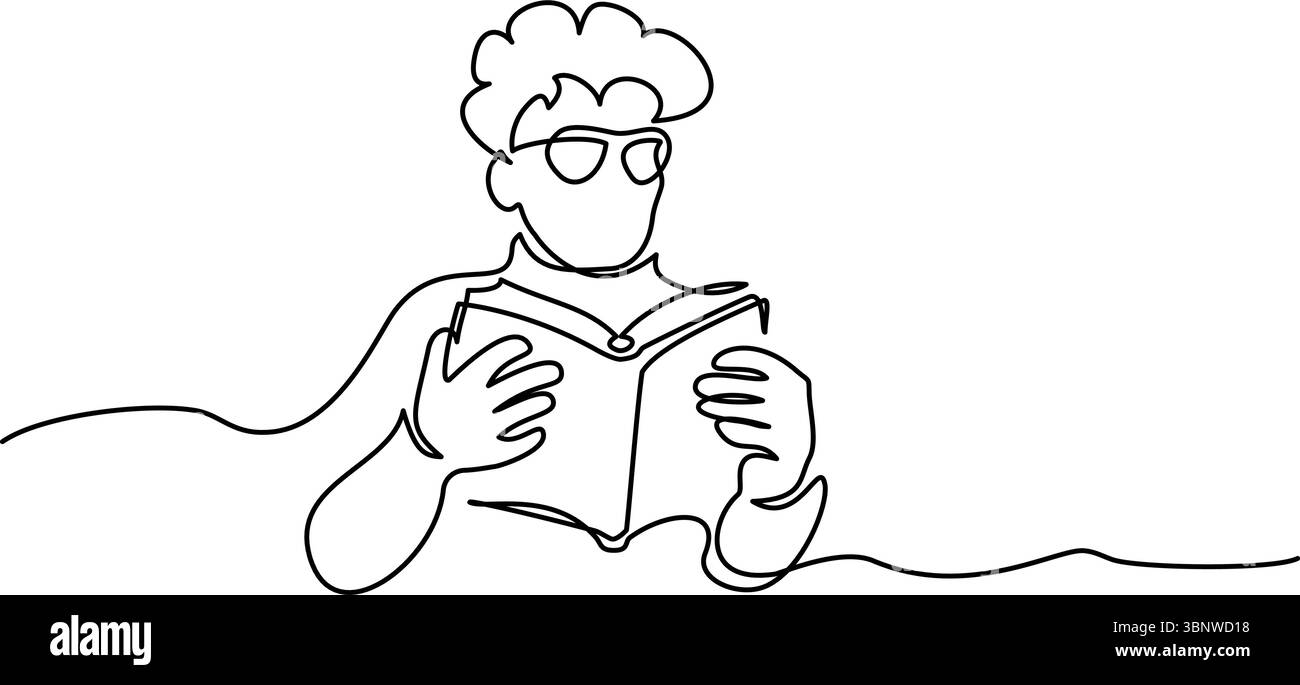 Torna alla tessera scolastica. Concetto educativo. Studente che legge un libro Illustrazione Vettoriale