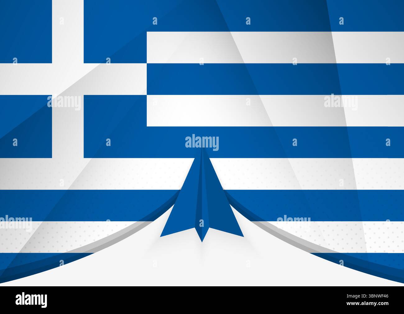 Bandiera della Grecia con disegno astratto di aeroplano in carta, bandiera nazionale in stile geometrico di carta piegata. Illustrazione vettoriale. Illustrazione Vettoriale
