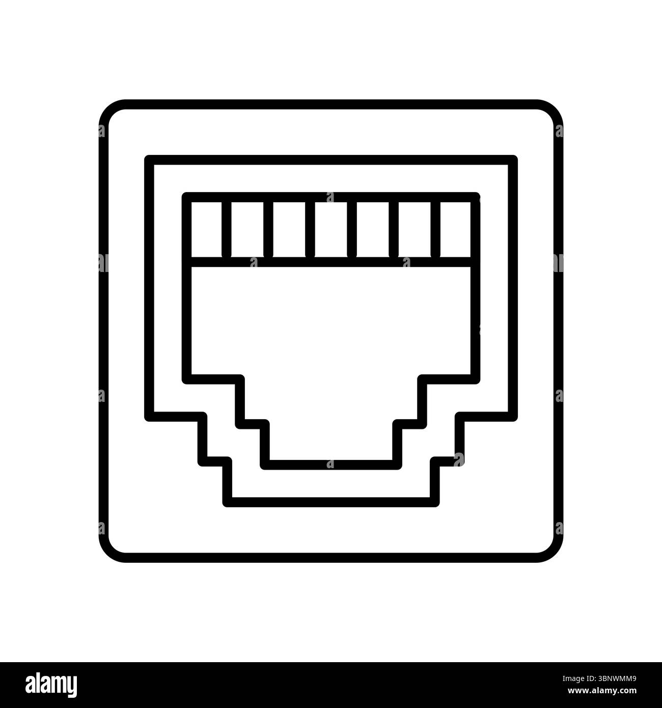 Icona della linea Ethernet. Illustrazione vettoriale. Interfaccia porta LAN su dispositivi quali modem computer, router, server. Connessione via cavo alla rete cablata. Illustrazione Vettoriale