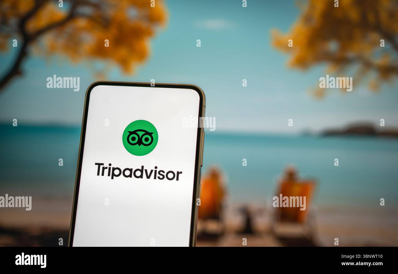 Applicazione TripAdvisor Travel Guide visualizzata sul dispositivo mobile Foto Stock