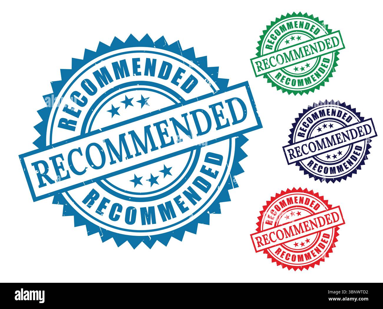 Grafica vettoriale di timbri raccomandata per l'approvazione dei prodotti e la grafica per il controllo della qualità nei progetti di marketing Illustrazione Vettoriale