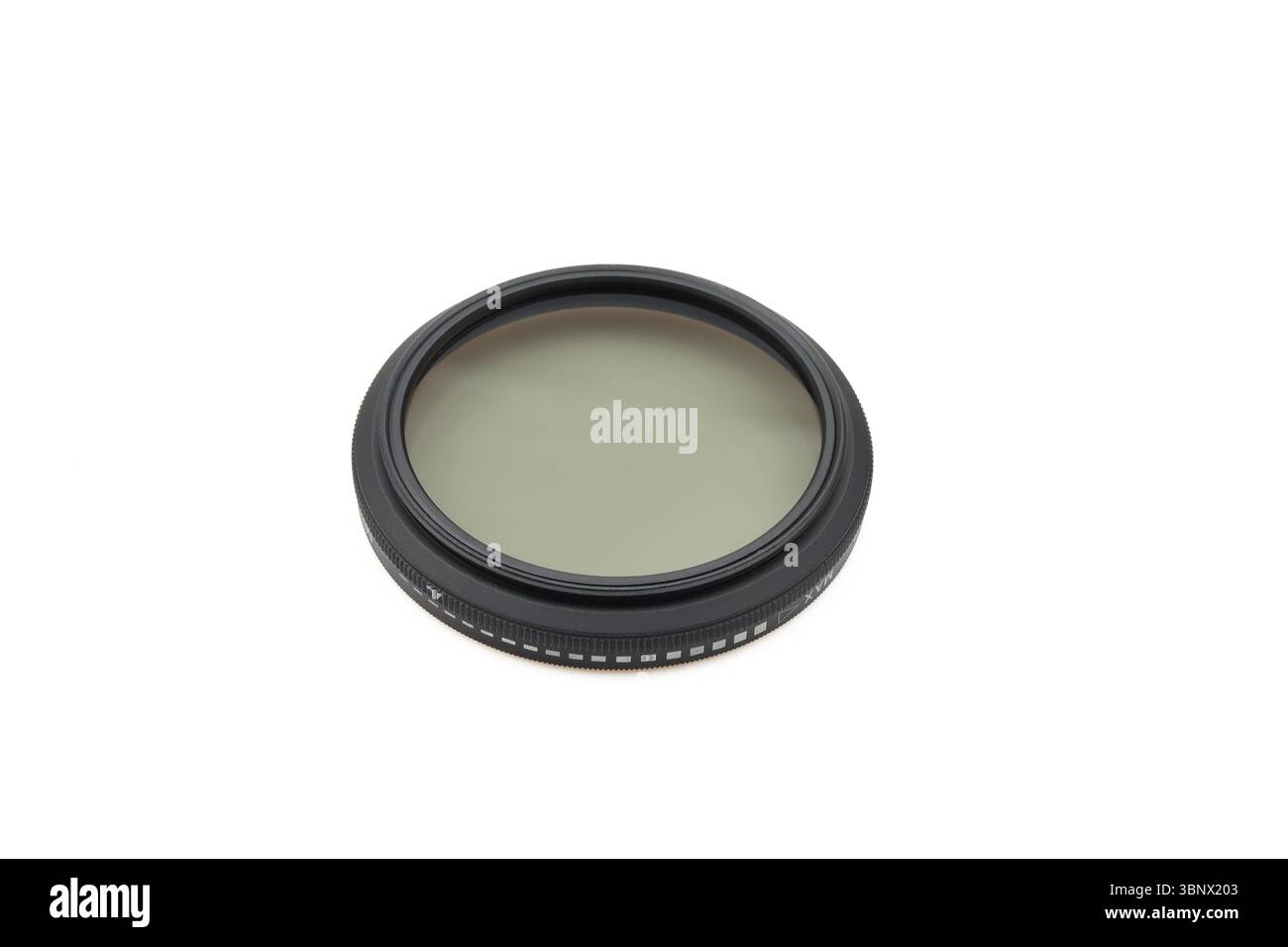 Filtro polarizzatore UV per telecamera isolato su sfondo bianco Foto Stock