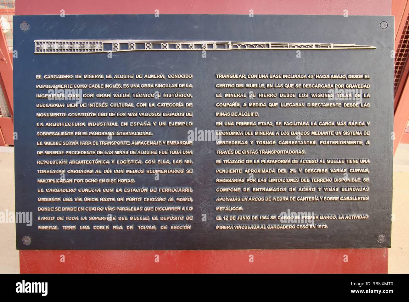 La struttura di ferro elevata di 108 m del bacino di carico di El Alquife o El Cable Inglés trasportava minerale di ferro per ferrovia dalle miniere al porto di Almeria Andalucia in Spagna Foto Stock