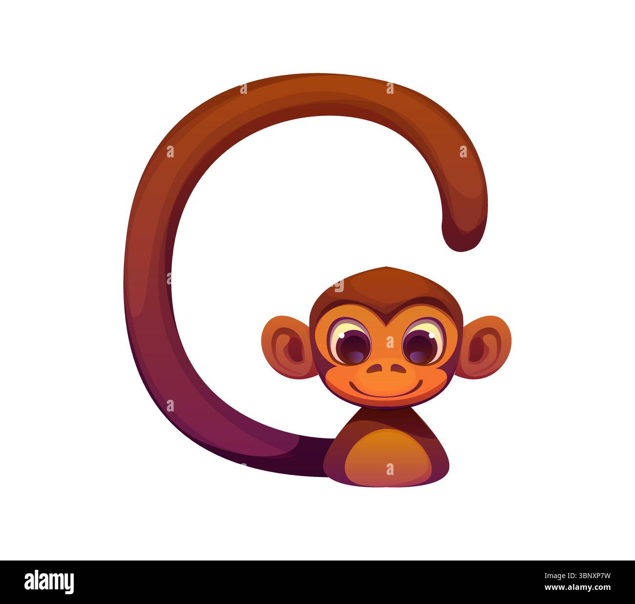 Carattere cartoni animati lettera G circo come divertente scimmia con coda lunga. Carattere Vector retro carnevale, tipo di intrattenimento, alfabeto inglese per bambini. ABC tipografia personaggio animale scimmia per divertente educazione dei bambini Illustrazione Vettoriale