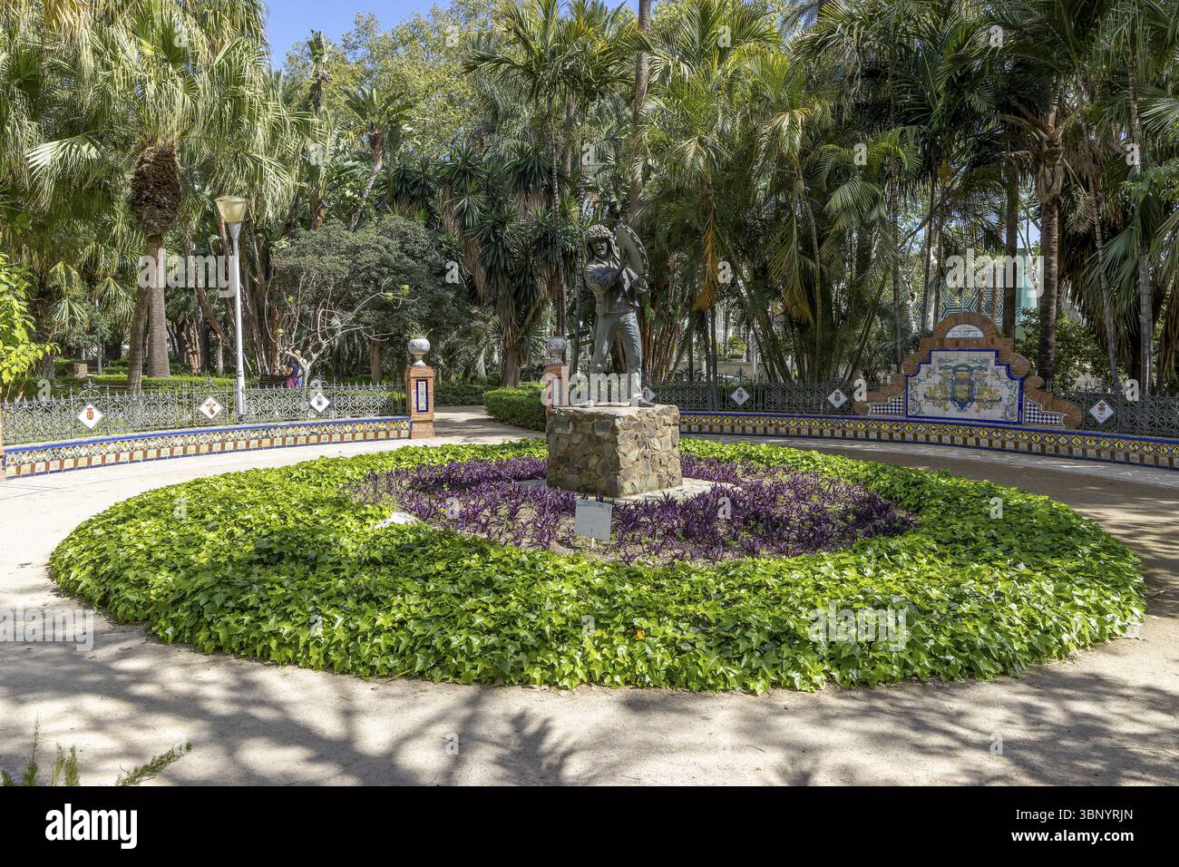 Fontana Escultura del Fiestero nel parco comunale Parque de Malaga, Malaga, Andalusia, Spagna, Europa Foto Stock