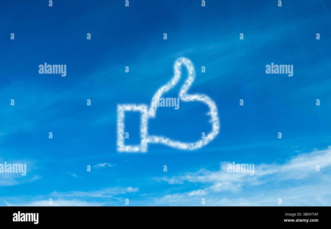 White thumb up icona nel cielo Foto Stock