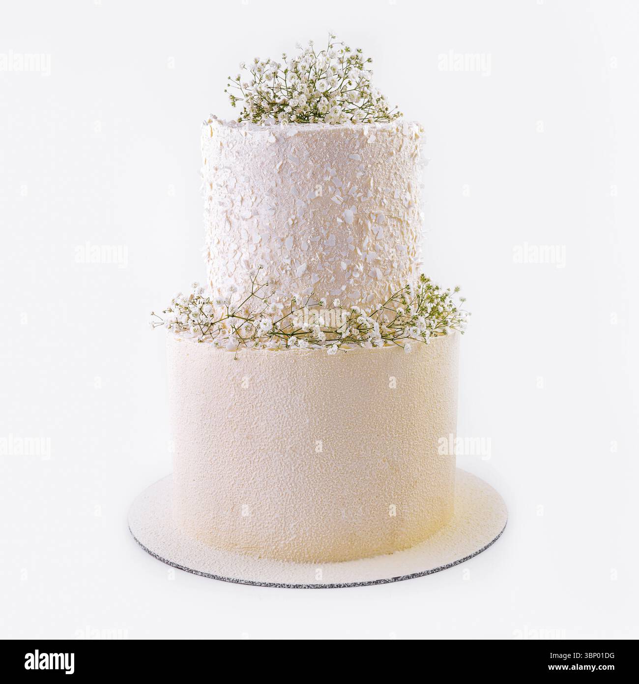 Bellissima torta nuziale a più piani con fiori Foto Stock