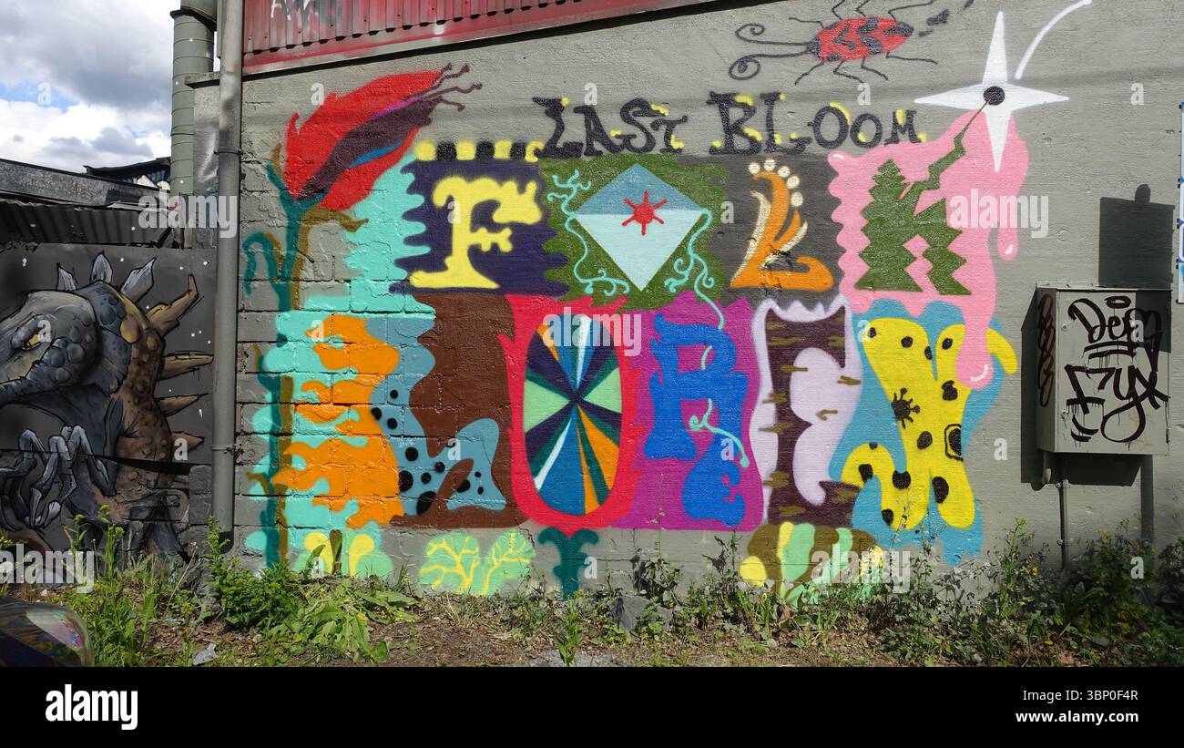 Stoccolma, Svezia, 3 giugno 2025. Bestia primaverile. Mostra di graffiti alla periferia della città. Ultima fioritura. Foto Stock