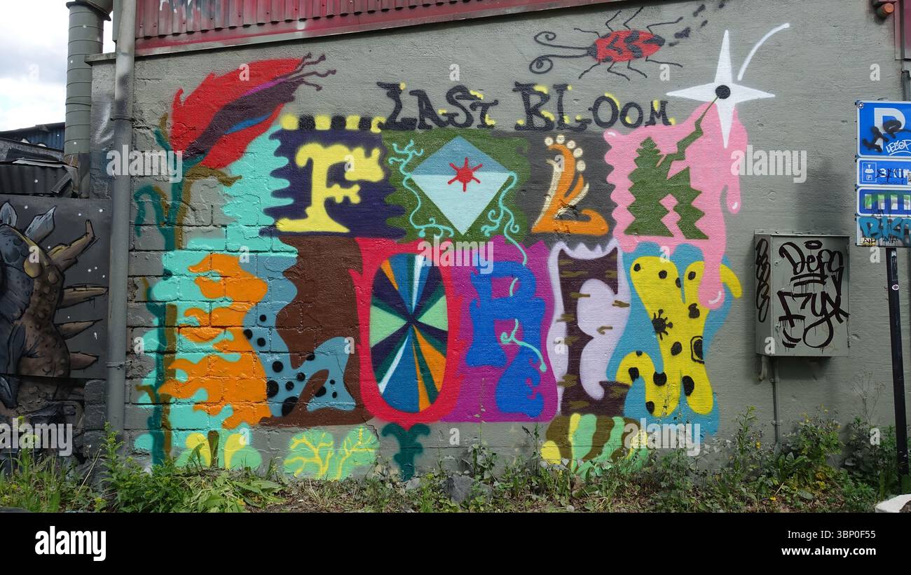 Stoccolma, Svezia, 3 giugno 2025. Bestia primaverile. Mostra di graffiti alla periferia della città. Ultima fioritura. Foto Stock