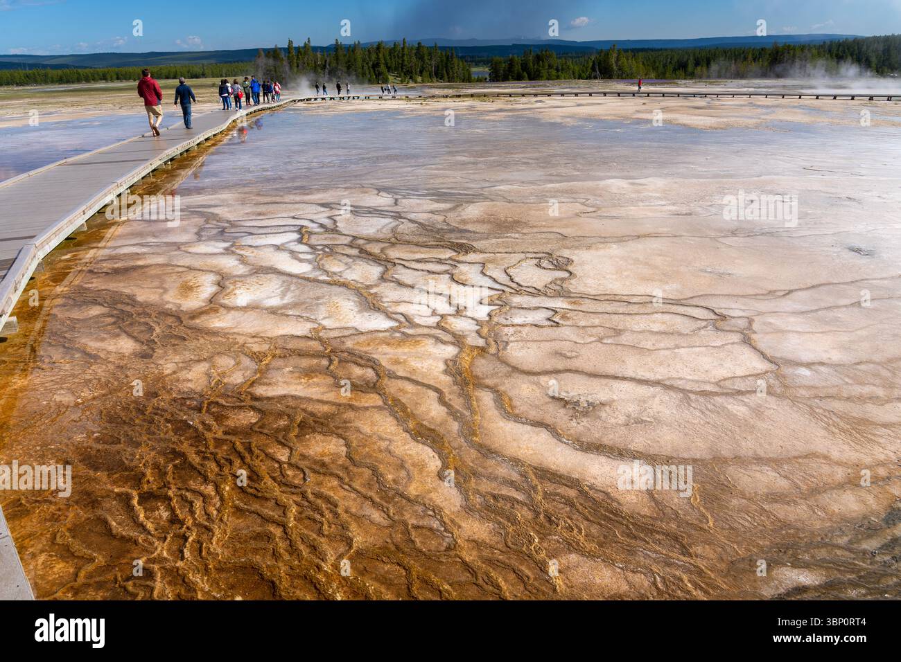Persone che visitano il parco nazionale di Yellowstone nel Wyoming, Stati Uniti. Foto Stock