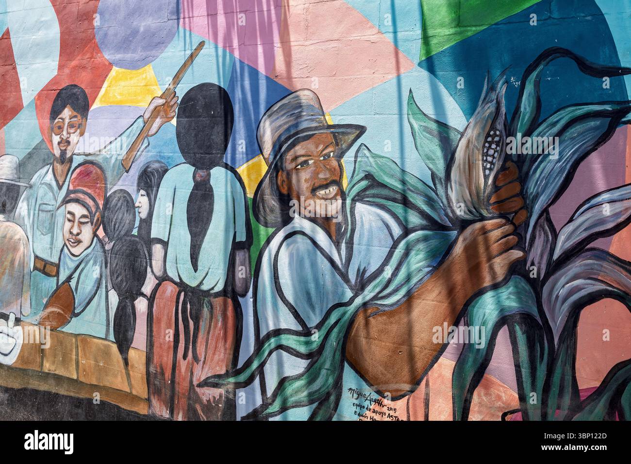 Murales di prima, durante e dopo la guerra civile - dopoguerra, Parque Central de El Paisnal, Dipartimento di San Salvador, El Salvador Foto Stock