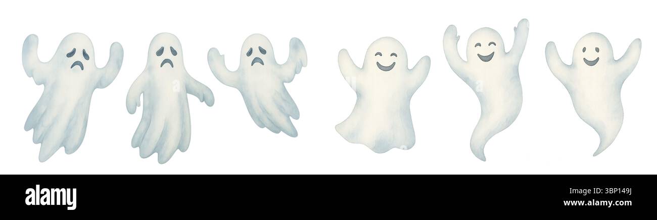 Serie di fantasmi emotivi: Spaventosa illustrazione di Halloween color pastello Foto Stock