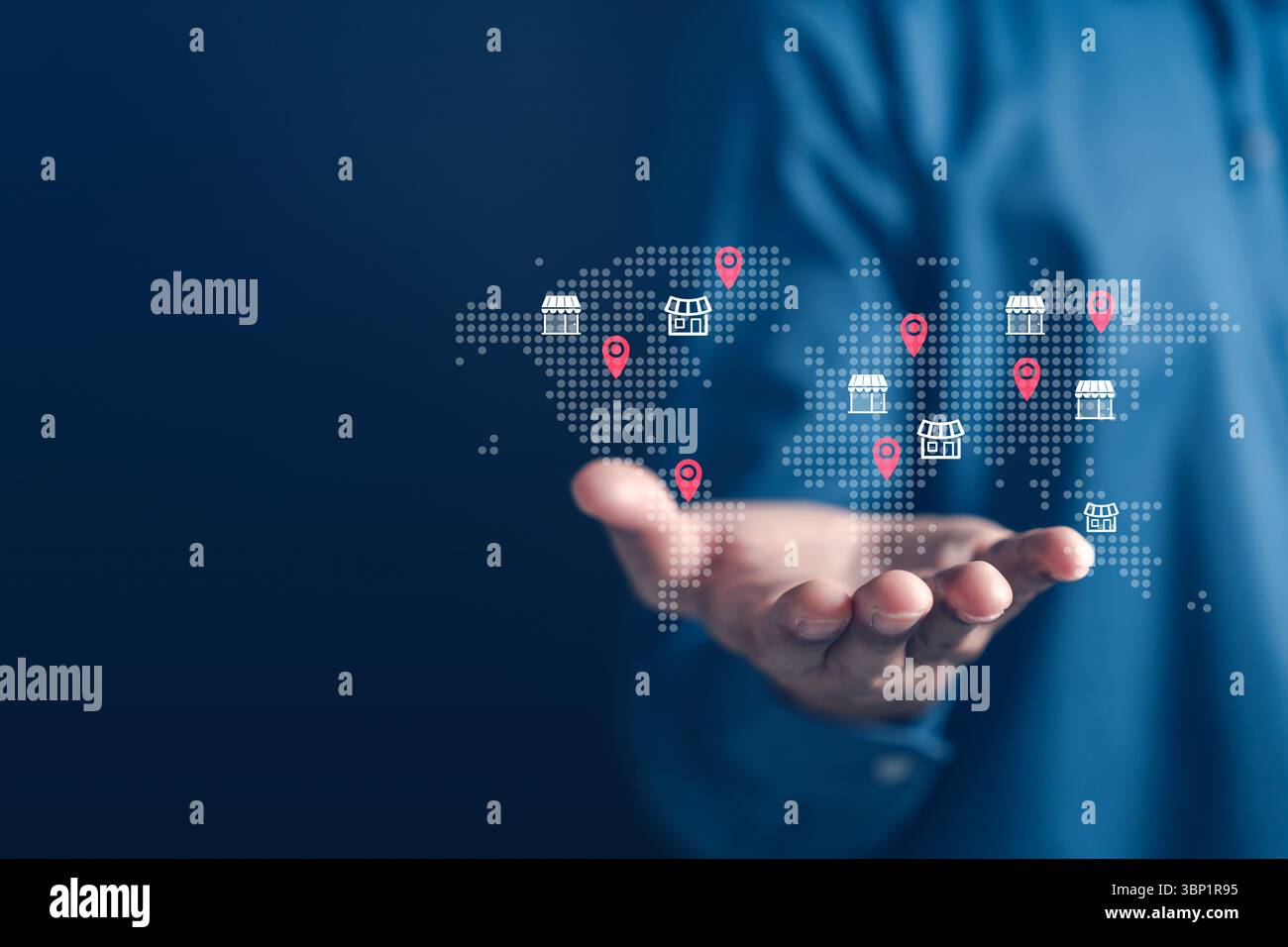 Espansione delle attività di franchising con punti vendita e punti vendita che rappresentano il marketing globale, la strategia internazionale, la rete di vendita al dettaglio, la vendita a più sedi Foto Stock