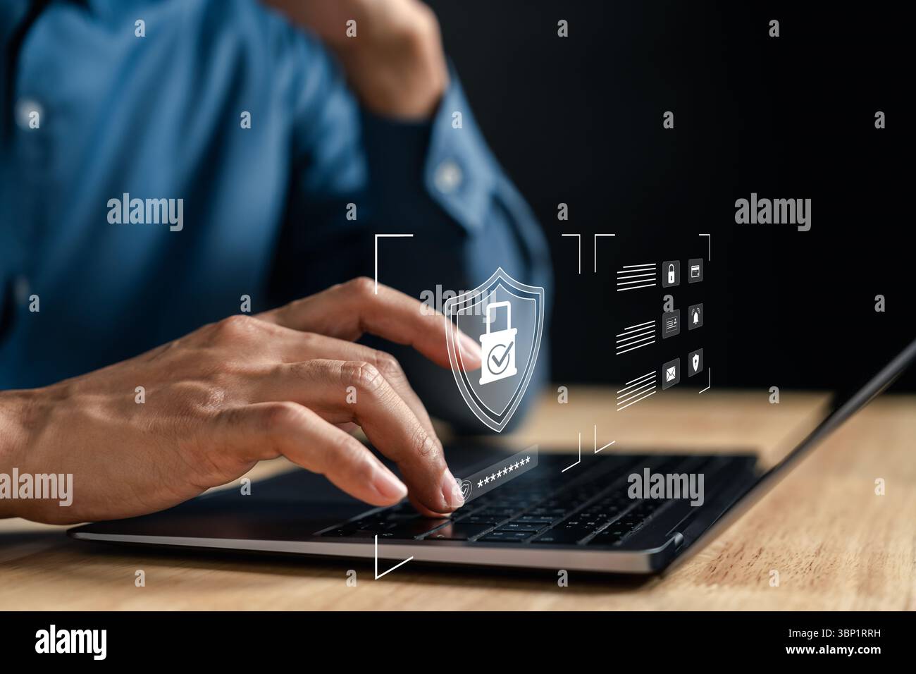 Sistema di sicurezza informatica con controllo degli accessi utente, accesso sicuro, protezione della password e digitale Foto Stock