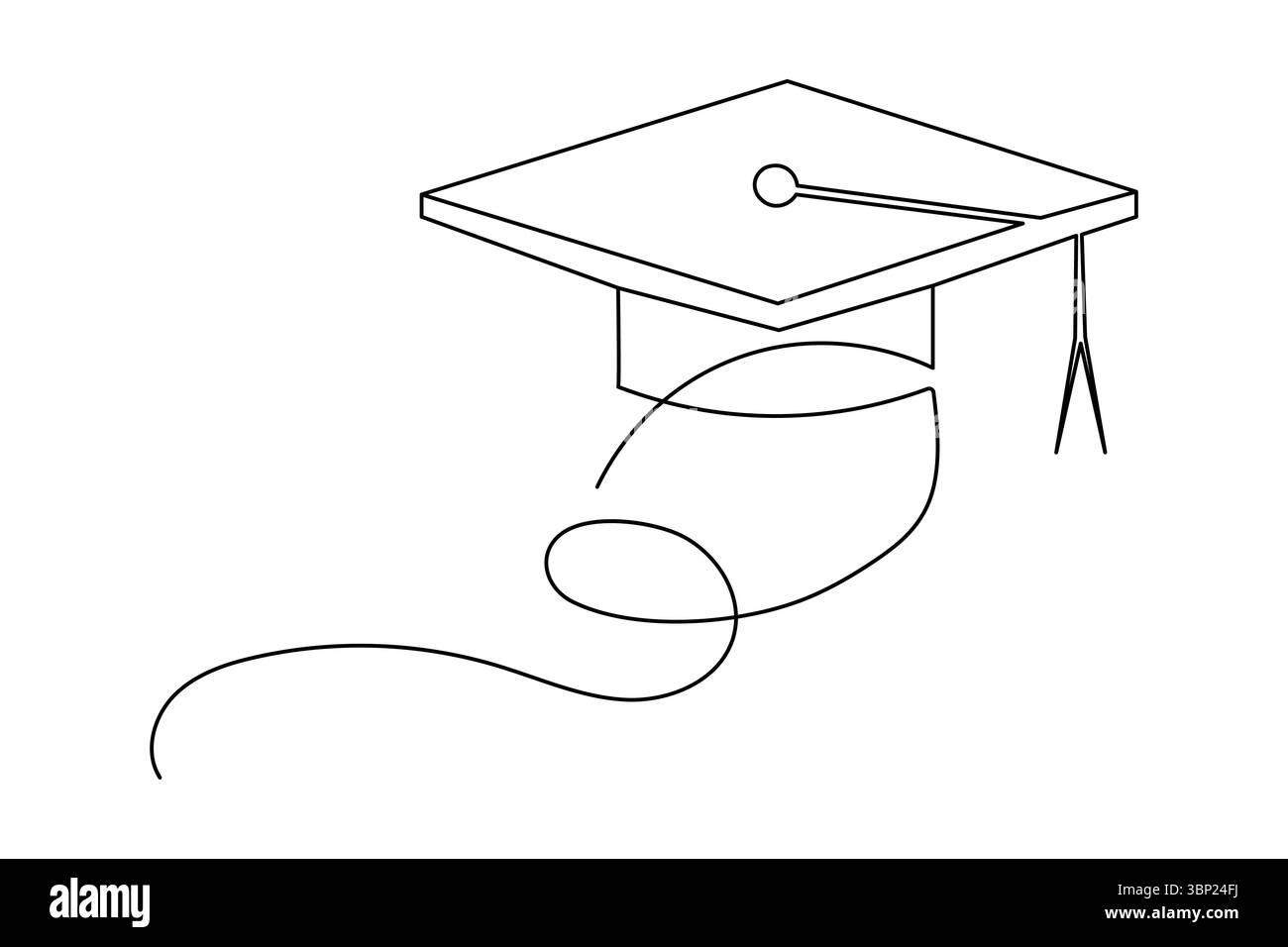 Cappello di laurea minimalista una linea che disegna un contorno isolato per la cerimonia di formazione Illustrazione Vettoriale