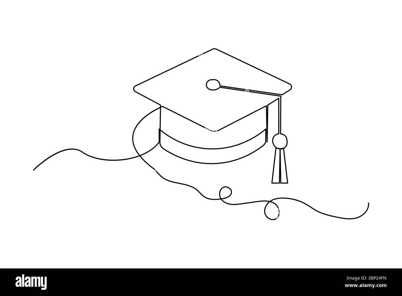 Cappello di laurea minimalista una linea che disegna un contorno isolato per la cerimonia di formazione Illustrazione Vettoriale