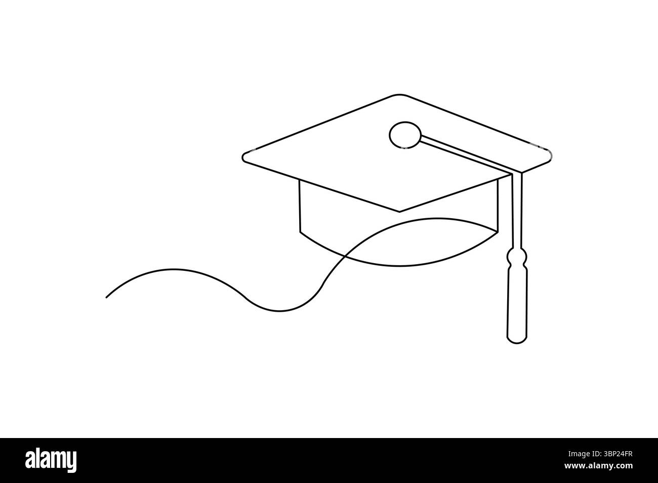 Cappello di laurea minimalista una linea che disegna un contorno isolato per la cerimonia di formazione Illustrazione Vettoriale