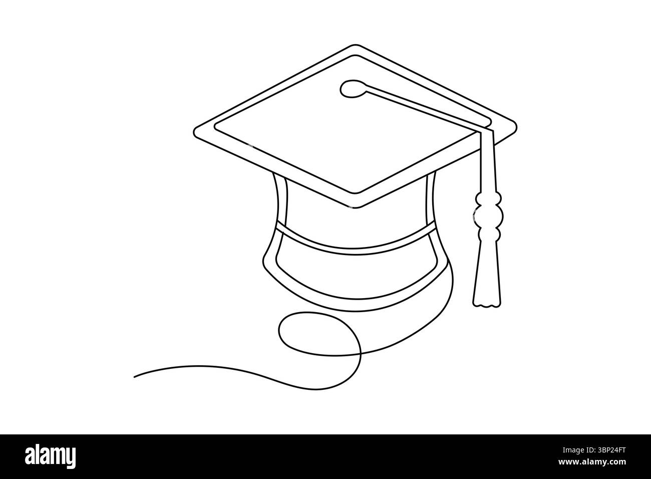 Cappello di laurea minimalista una linea che disegna un contorno isolato per la cerimonia di formazione Illustrazione Vettoriale