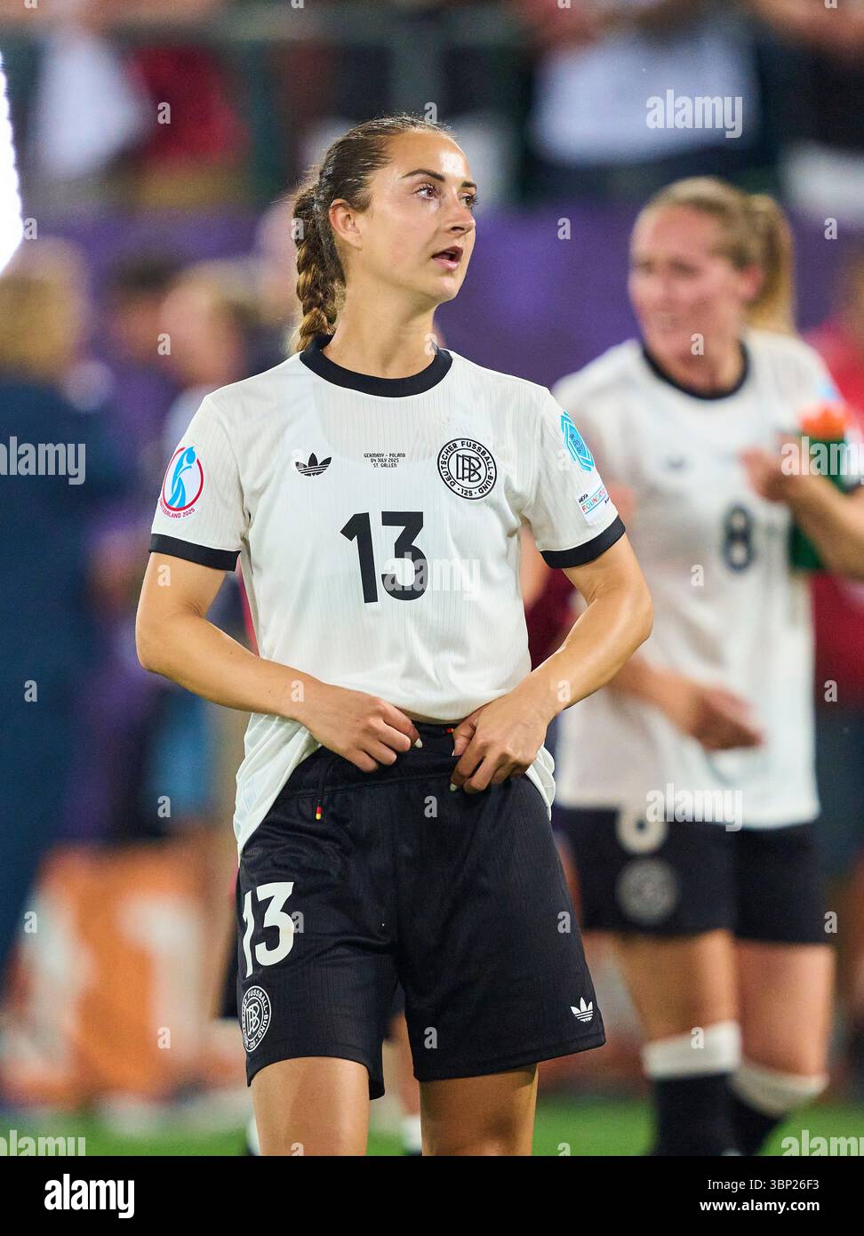 St.Gallen, Svizzera. 4 luglio 2025. Sara DAEBRITZ #13 del Team Germany festeggia dopo la partita di calcio UEFA Women EURO 2025 GERMANIA, Polonia. , . Il 4 luglio 2025 a San Gallo, Svizzera. Fotografo: ddp Images/STAR-Images credito: ddp media GmbH/Alamy Live News Foto Stock