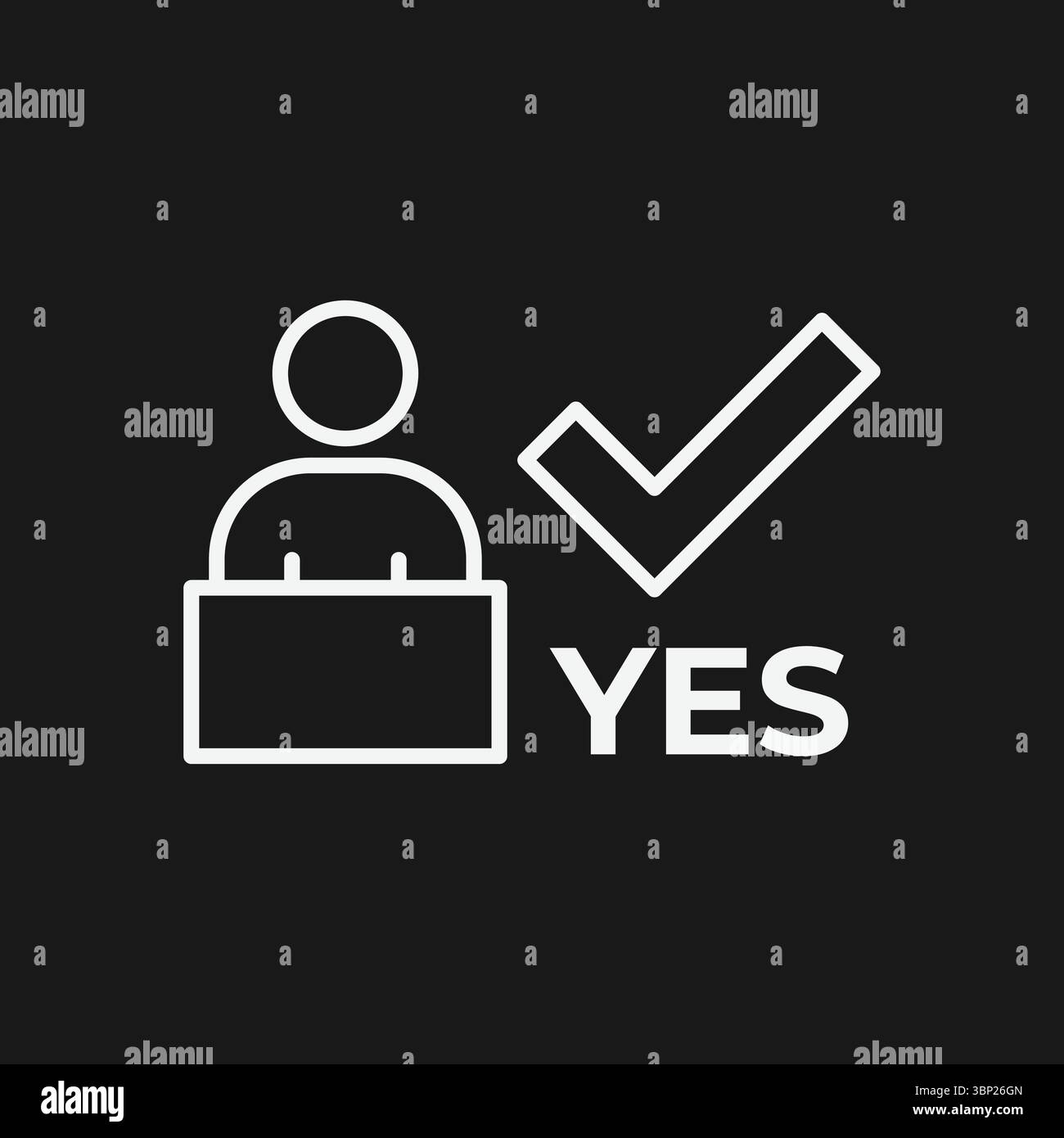 Icona di accettazione della candidatura e approvazione del candidato con Sì e segno di spunta per un colloquio di successo Illustrazione Vettoriale