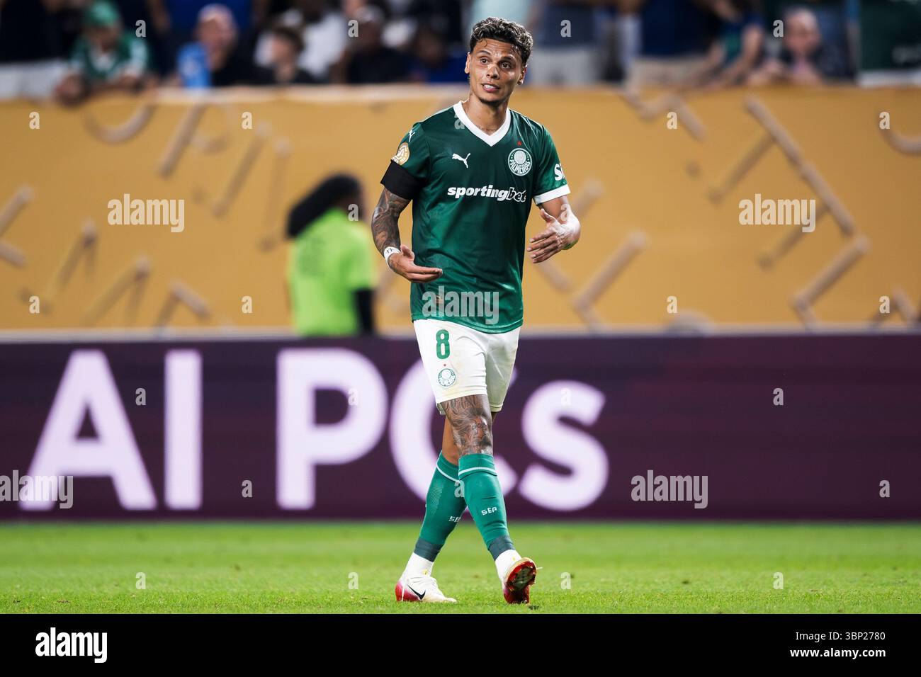 Philadelphia, Stati Uniti. 4 luglio 2025. Richard Rios del se Palmeiras reagisce durante la partita di calcio dei quarti di finale della Coppa del mondo per club FIFA tra se Palmeiras e Chelsea FC. Crediti: Nicolò campo/Alamy Live News Foto Stock