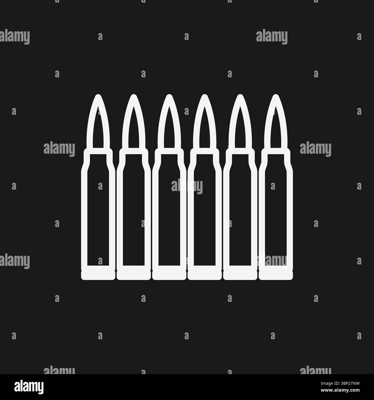 Icona proiettili e cartucce di munizioni per militari, caccia e giochi Illustrazione Vettoriale