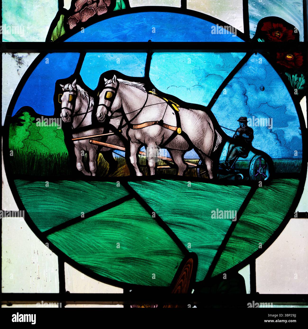 Vetrate colorate della chiesa, la chiesa di San Tommaso Apostolo ad Harty sull'isola di Sheppey Foto Stock