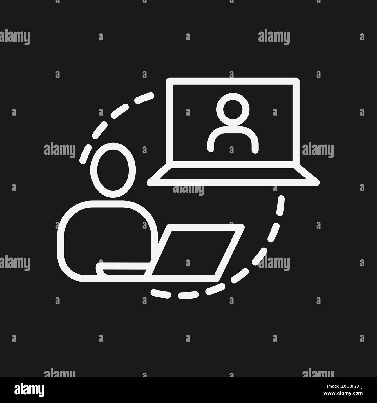 Icona della videoconferenza online e della riunione virtuale per la collaborazione remota tra team e l'e-learning Illustrazione Vettoriale