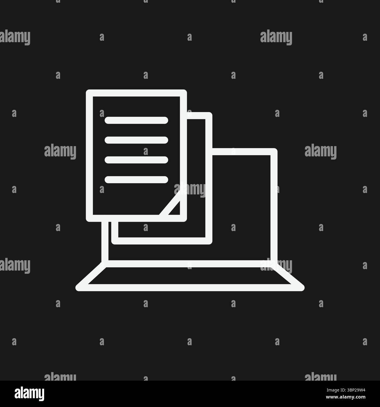 Icona di gestione dei documenti digitali e creazione di contenuti con notebook e file online Illustrazione Vettoriale