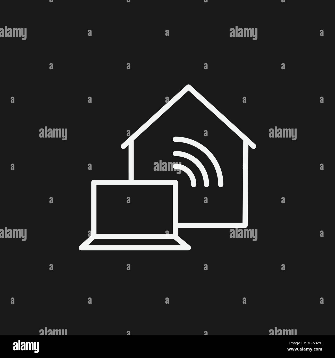 Icona Home Wi-Fi e Remote Work con laptop per Smart Home e connettività Internet Illustrazione Vettoriale