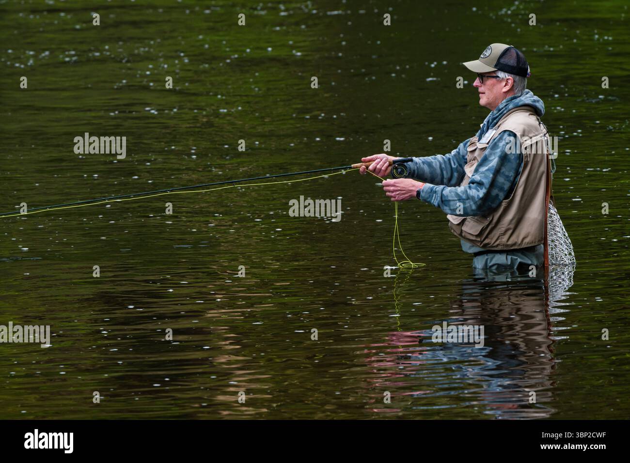 La pesca con la mosca Farmington fiume _ Barkhamsted, Connecticut, Stati Uniti d'America Foto Stock