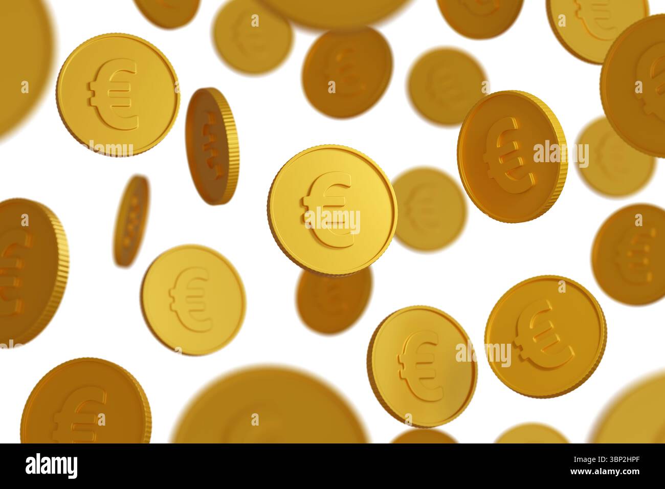 Monete con il simbolo dell'euro che galleggiano nell'aria. illustrazione 3d. Foto Stock