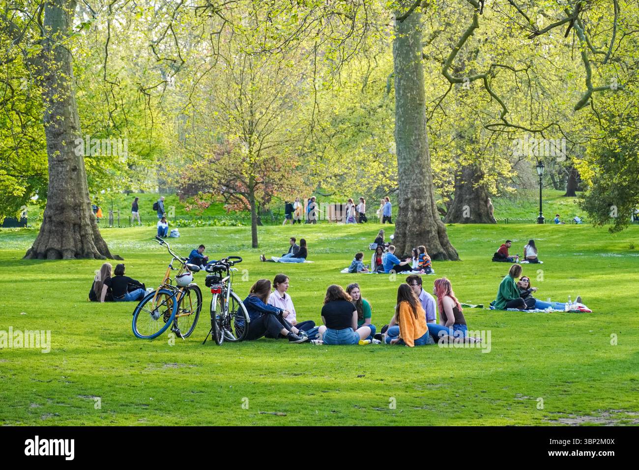 I giovani si godono una giornata di sole a St James's Park, Londra Inghilterra Regno Unito Foto Stock