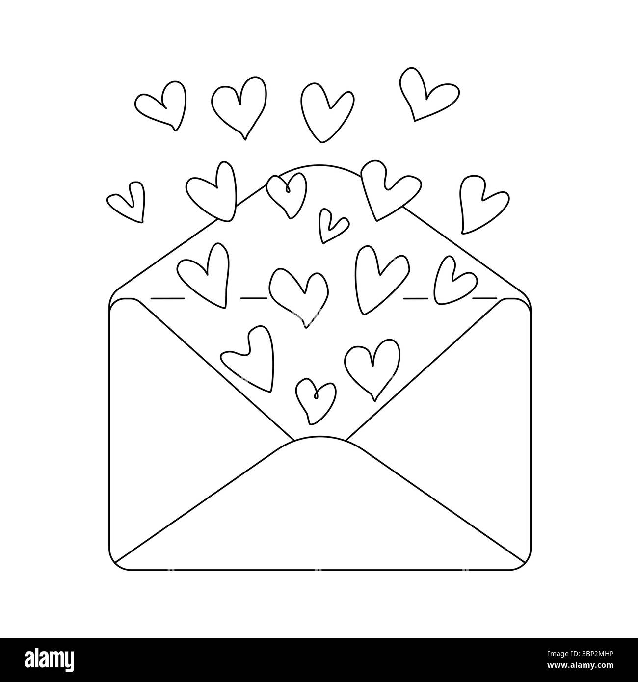 Busta di Doodle con i cuori. Illustrazione vettoriale disegnata a mano. Carino stile doodle. Modello per San Valentino: Design semplici, biglietti d'auguri, bellissimo Illustrazione Vettoriale