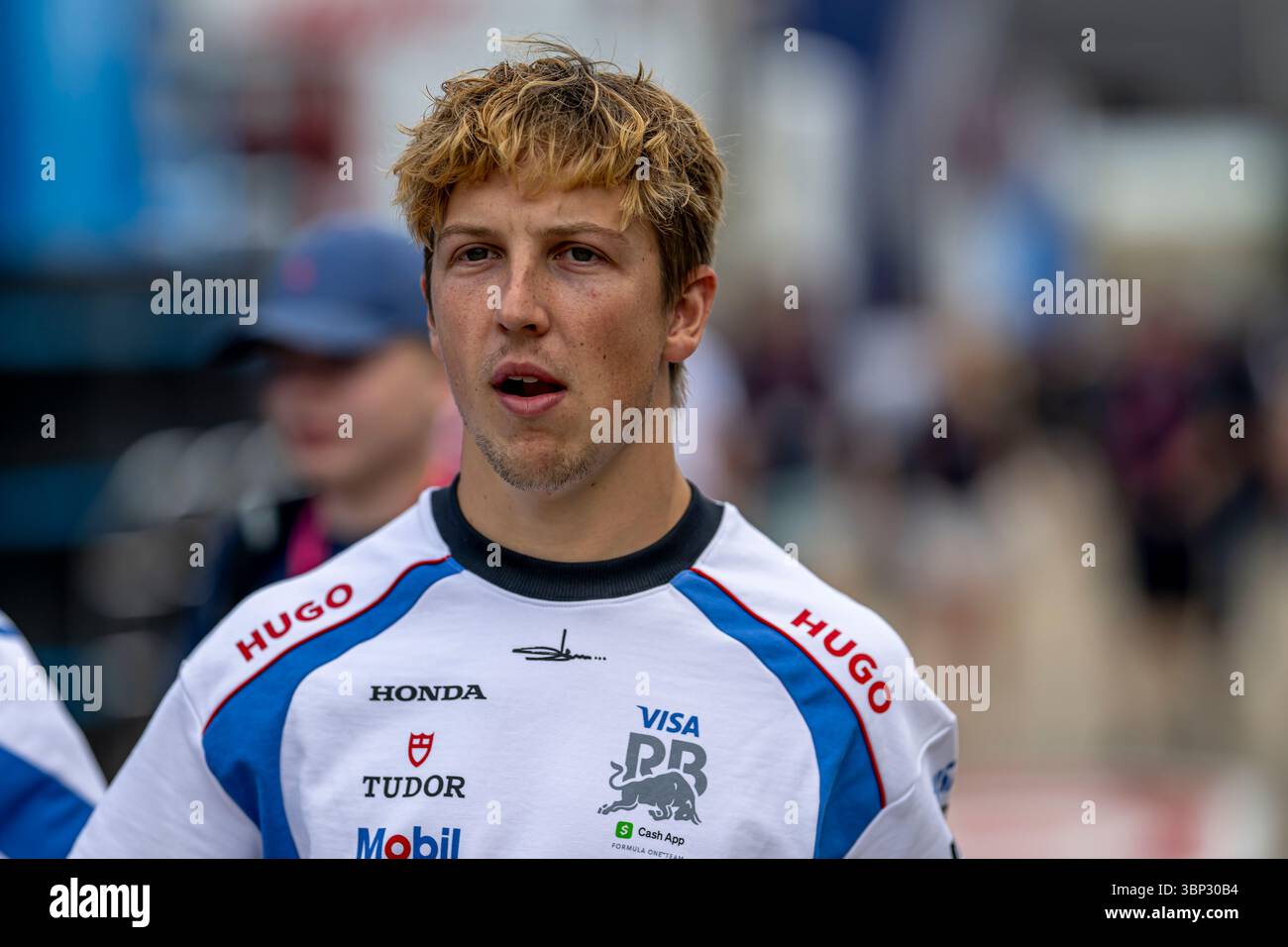 Silverstone, Regno Unito, 03 luglio 2025, Liam Lawson, dalla nuova Zelanda gareggia per Racing Bulls. Il Gran Premio di Gran Bretagna 2025 The Build Up, che si svolge a Silverstone, Regno Unito. Crediti: Michael Potts/Alamy Live News Foto Stock