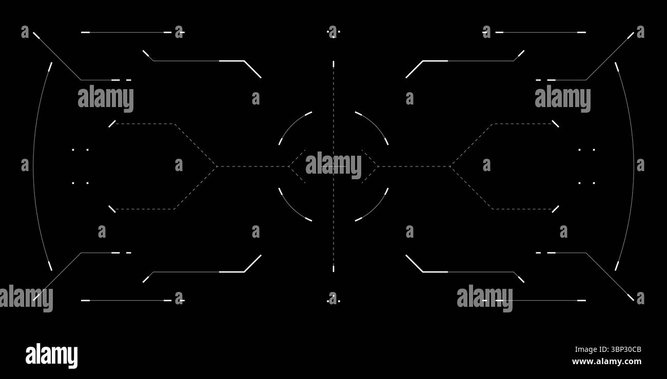 Rivestimento HUD tecnologico minimalista con interfaccia utente cyberpunk pulita. Effetti glitch layout cockpit, dati dashboard reticolo e interfaccia digitale. Design vettoriale futuristico per giochi o temi cyberspaziali. Illustrazione Vettoriale