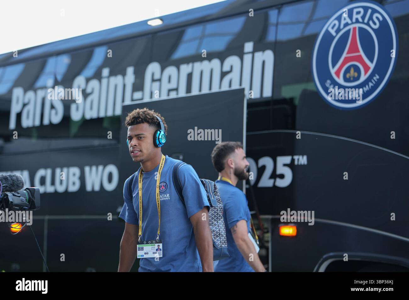 Atlanta, Stati Uniti. 5 luglio 2025. Desire Doue di Paris Saint-Germain arriva prima dei quarti di finale tra Paris Saint-Germain (fra) e FC Bayern Monaco (GER) alla Coppa del mondo per club FIFA 2025 al Mercedes-Benz Stadium di Atlanta, Georgia, Stati Uniti, 5 luglio, 2025. crediti: Huang Zongzhi/Xinhua/Alamy Live News Foto Stock